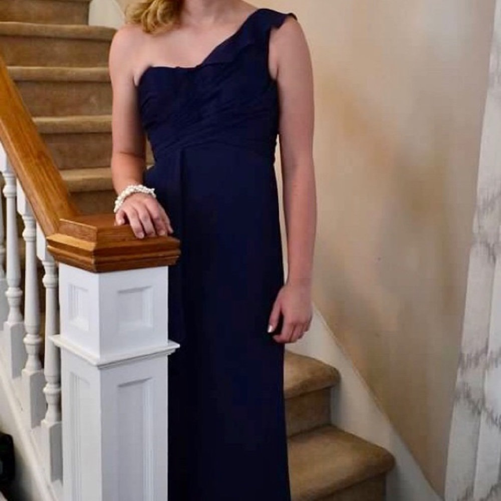 Navy One Shoulder Prom Dress